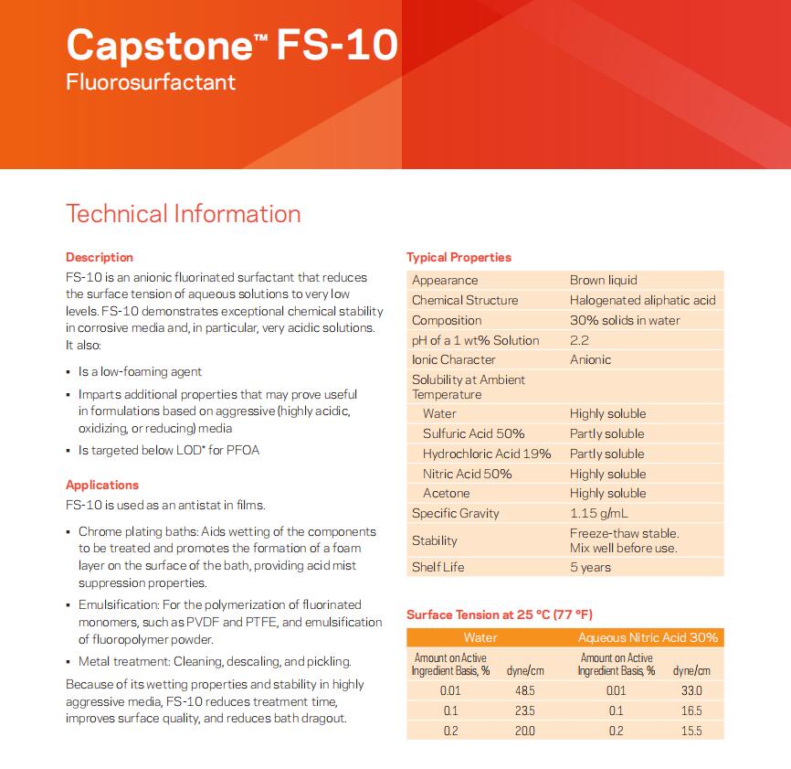 Capstone? FS-10氟表面活性劑(圖2)