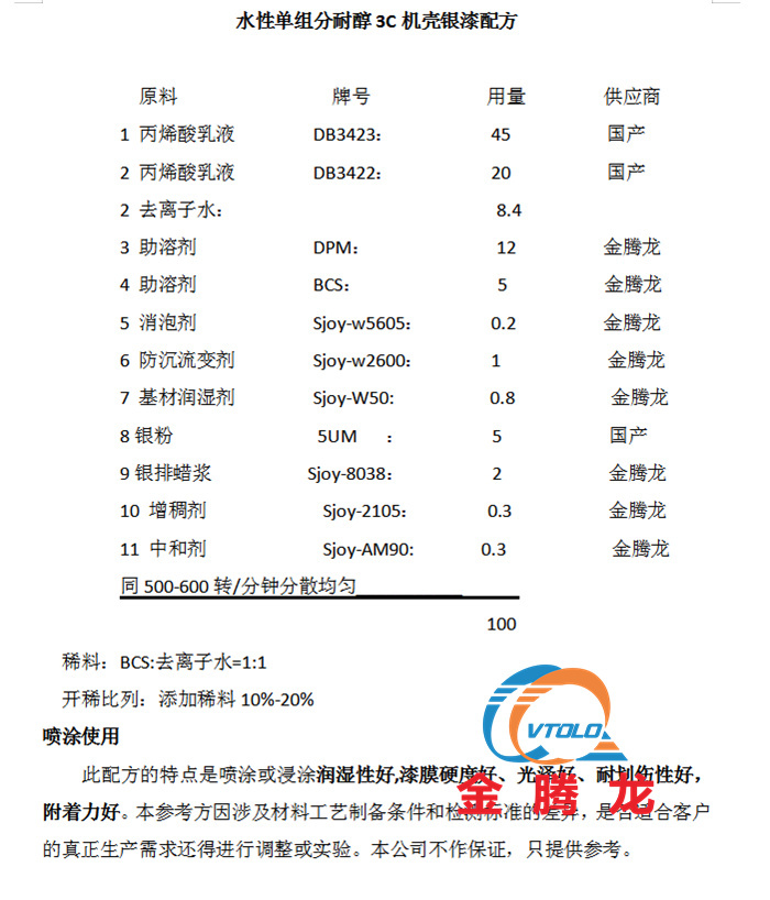 水性單組分耐醇3C機(jī)殼銀漆配方(圖1)